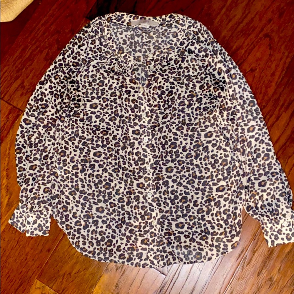 Loft leopard button up blouse extra small petite